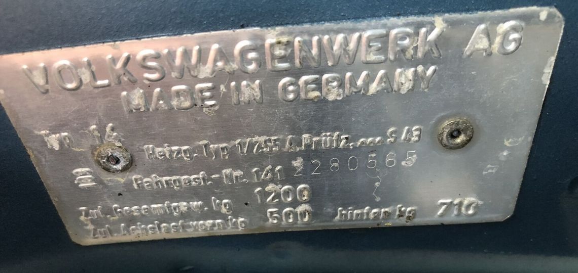 1971 Karmann Ghia Chassis Number