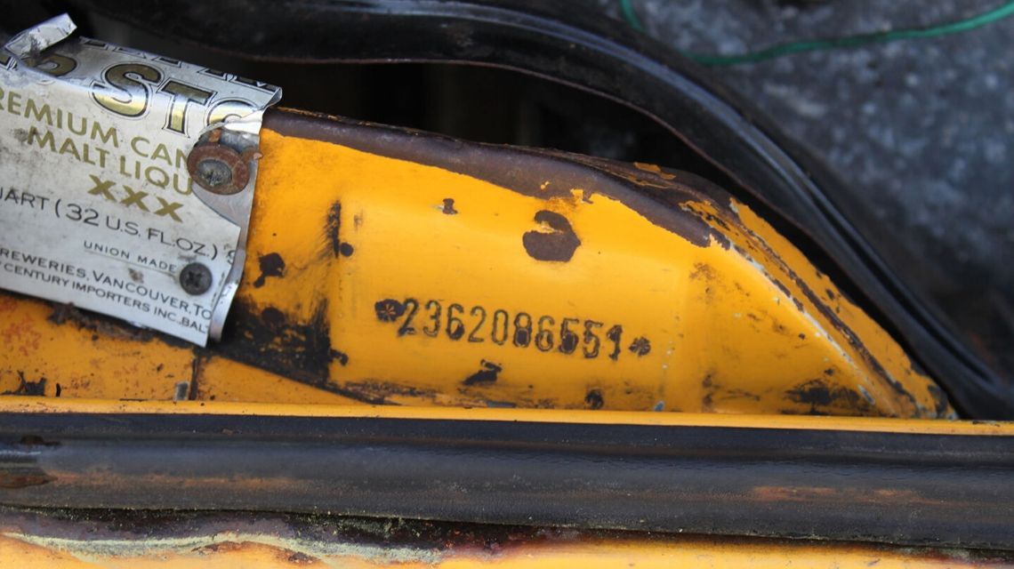 1976 Baywindow Chassis Plate in Engine Bay