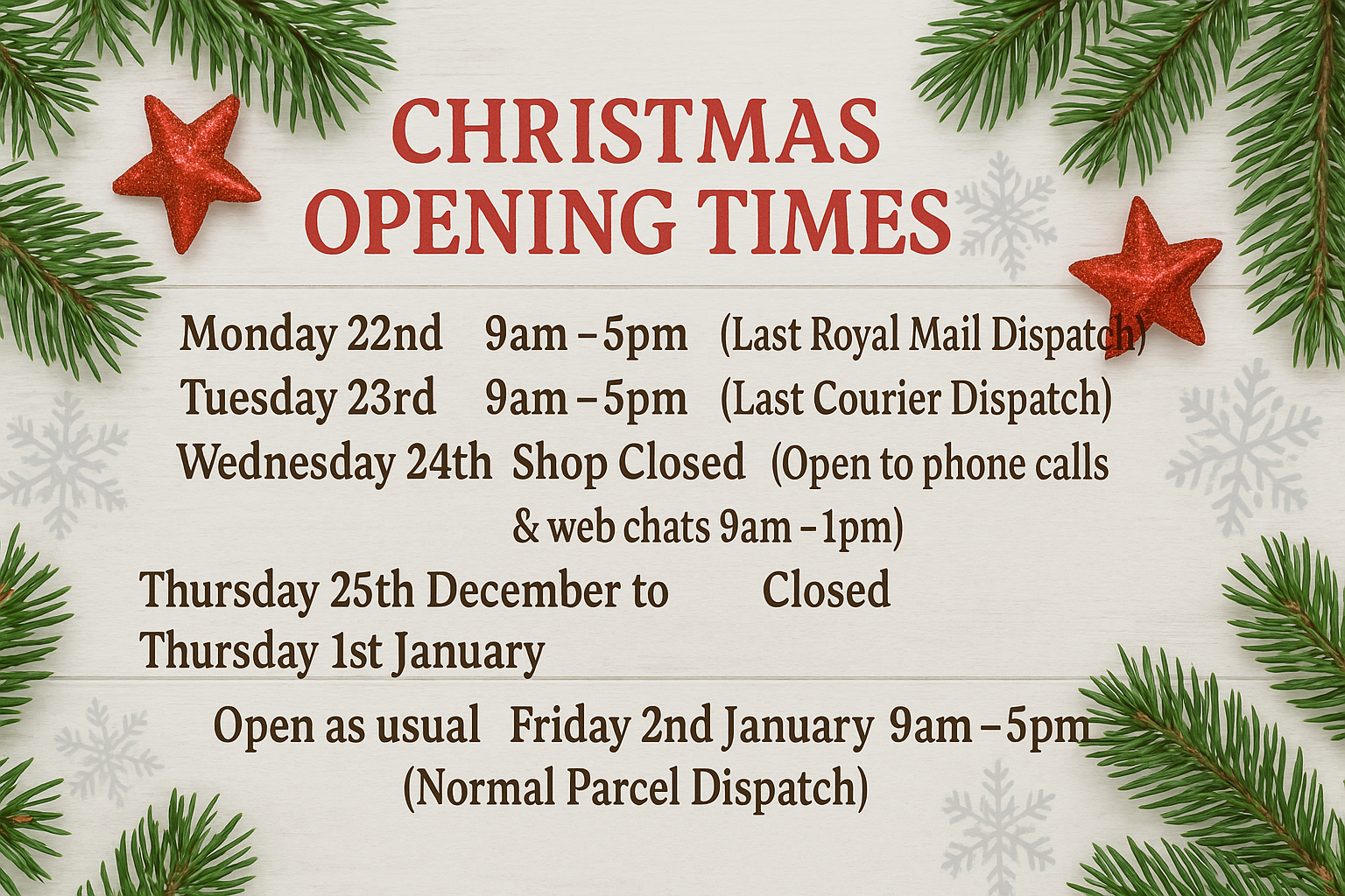 Xmas Hours 2025