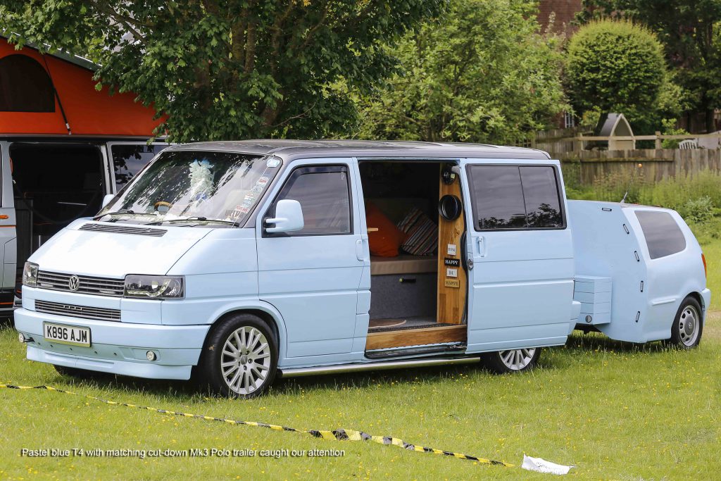 Pastel Blue T4 Transporter with matching trailer