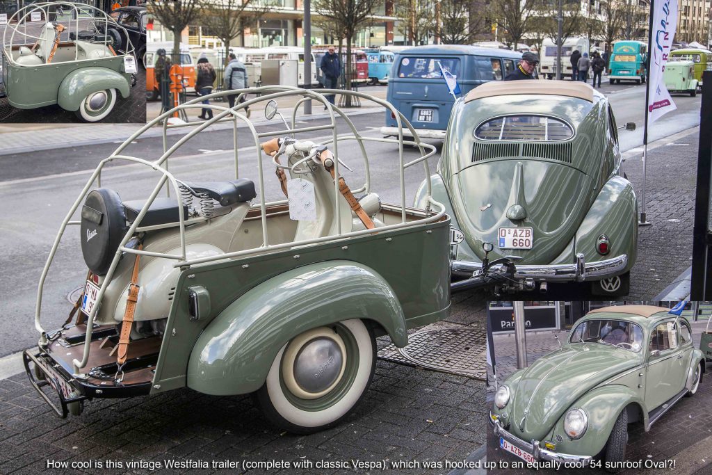 Vintage Westfalia trailer and classic Vespas at Ninove 2019