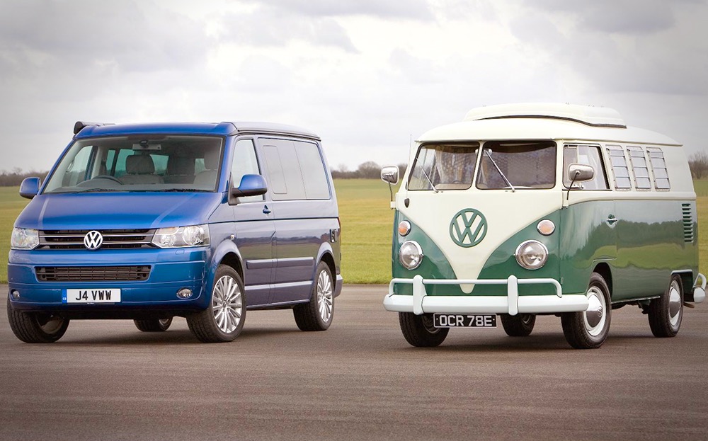 A VW T6 and a Classic Spltscreen VW Camper